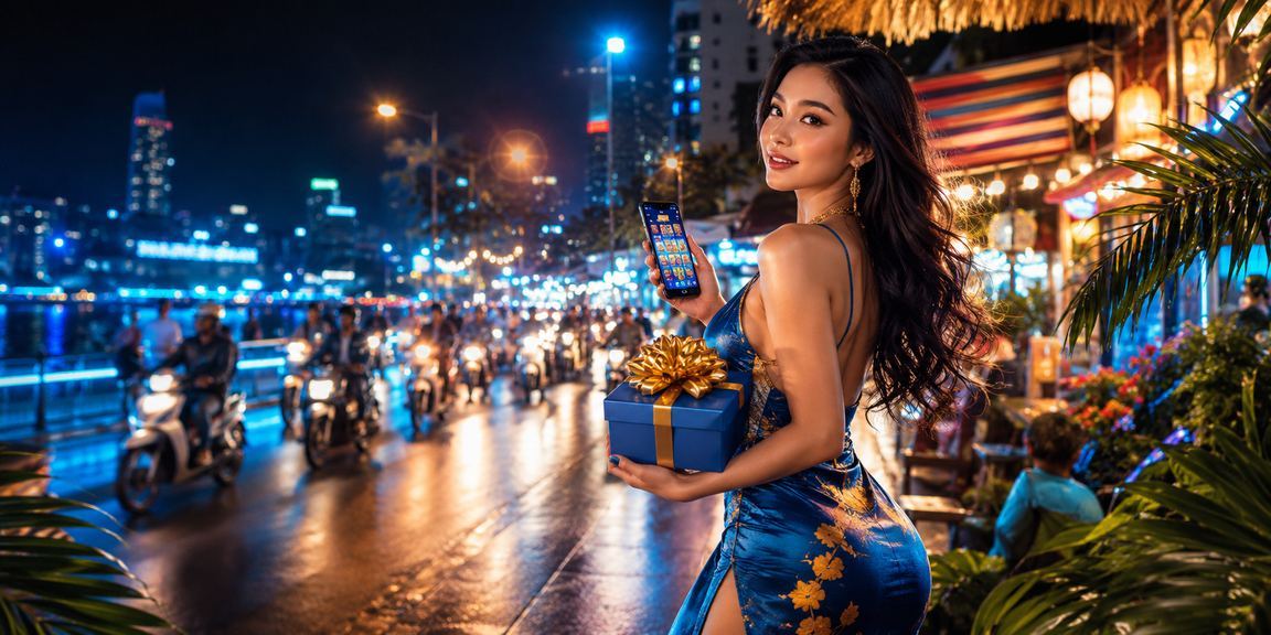 Người chơi Hà Nội xem kèo và chơi slots vào buổi tối tại chợ đêm